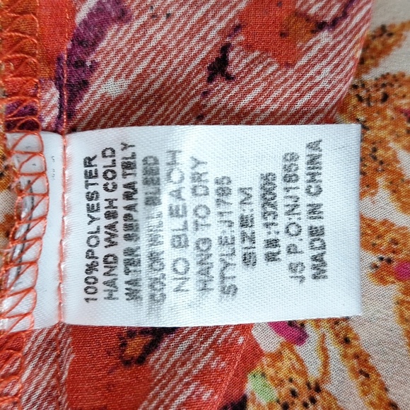 Entro Red Orange Paisley Print Hippie Bohemian Wide Sleeve Fringe Hem Kimono -M - Picture 11 of 12